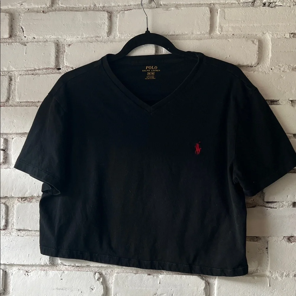 Polo Ralph Lauren Black Cropped T-Shirt red embroider - Picture 1 of 5